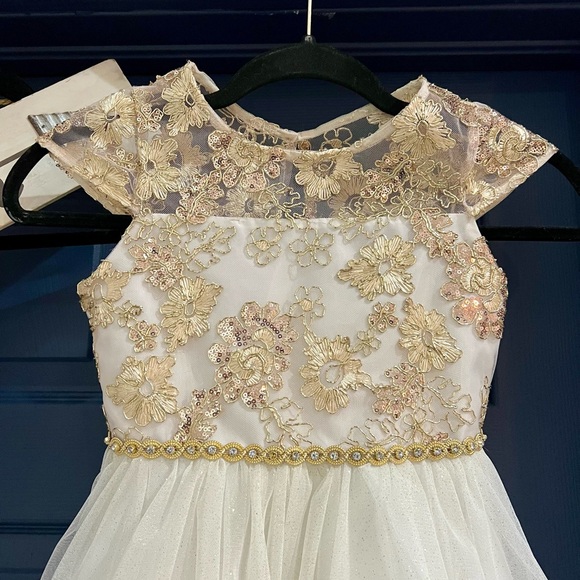 Rare Editions White and Gold Embellished Formal Dress - Picture 2 of 5